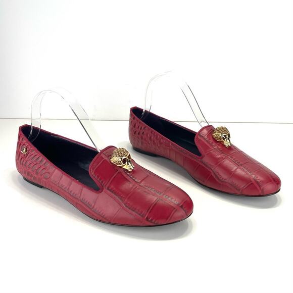Rare New Red Flat/Loafer Sz 9/39 Jeweled Skull Alligator Leather Karen Beckmann - Picture 9 of 14
